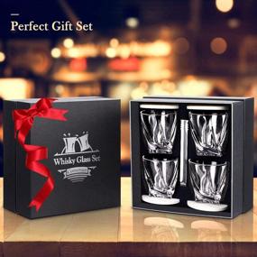 img 3 attached to Premium Crystal Clear Whiskey Glass Set of 4 - 10 oz Lead-Free Glassware, Luxury Gift Box, 4 Drink Coasters, & 1 Ice Tong for Bourbon, Scotch, Cognac, Irish Whisky