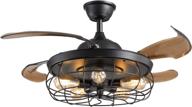 🌀 siljoy 42" retractable chandelier ceiling fan: industrial retro black with lights and remote - perfect for farmhouse living room and bedroom logo