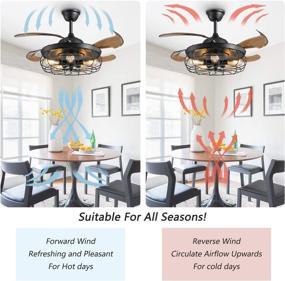 img 2 attached to 🌀 Siljoy 42" Retractable Chandelier Ceiling Fan: Industrial Retro Black with Lights and Remote - Perfect for Farmhouse Living Room and Bedroom