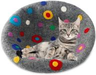 🐱 cozy cat cave bed relax station: handmade eco friendly wool house (large) by cool wool with bonus ball – warm & dotted grey design logo