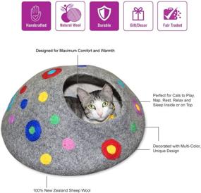 img 3 attached to 🐱 Cozy Cat Cave Bed Relax Station: Handmade Eco Friendly Wool House (Large) by COOL WOOL with Bonus Ball – Warm & Dotted Grey Design