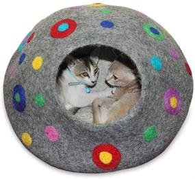 img 2 attached to 🐱 Cozy Cat Cave Bed Relax Station: Handmade Eco Friendly Wool House (Large) by COOL WOOL with Bonus Ball – Warm & Dotted Grey Design