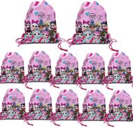 🎒 set of 12 l.o.l. party drawstring backpacks - adorable lol surprise gift favor bags for kids, girls, children - ideal birthday party supplies, baby shower décor logo