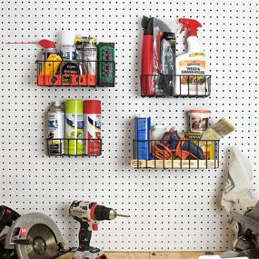 img 2 attached to 🧰 ToolAssort Pegboard Basket Set of 4 - Hooks for Easy Accessory Organization, Garage, Craft Room, Nursery, or Kitchen Organizer Bins - Black Vinyl Coated Wire Basket Kit