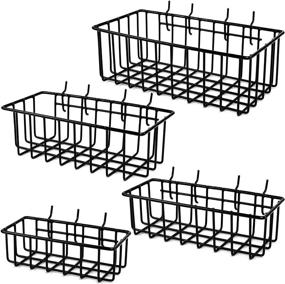 img 4 attached to 🧰 ToolAssort Pegboard Basket Set of 4 - Hooks for Easy Accessory Organization, Garage, Craft Room, Nursery, or Kitchen Organizer Bins - Black Vinyl Coated Wire Basket Kit