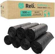 🌎 reli. ecostrong 13 gallon trash bags (500 count bulk) - recyclable, eco-friendly black garbage bags for 13-16 gallon capacity - made from recycled material logo