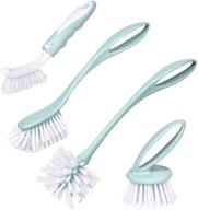 🧼 perastra dish brush set: kitchen cleaning brushes with handle - 4-piece set for pots and bottles in nordic green logo