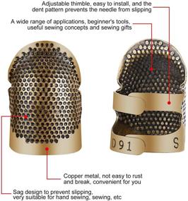 img 1 attached to 🧵 Complete Set of 10 Sewing Thimble Finger Protectors: Leather Coin Pads, Metal Fingertip Thimble, Copper Sewing Thimble for Sewing, Quilting, Embroidery Craft