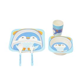 img 4 attached to 🍽️ Lacusmall Bamboo Fiber Children Board Food Plate: 5-Piece Kids Dinnerware Set in Blue – Perfect Gift for Little Ones