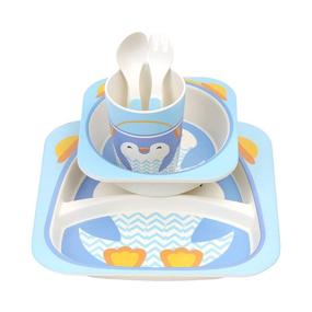 img 3 attached to 🍽️ Lacusmall Bamboo Fiber Children Board Food Plate: 5-Piece Kids Dinnerware Set in Blue – Perfect Gift for Little Ones