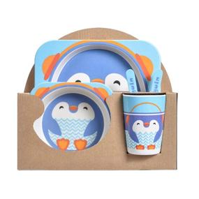 img 1 attached to 🍽️ Lacusmall Bamboo Fiber Children Board Food Plate: 5-Piece Kids Dinnerware Set in Blue – Perfect Gift for Little Ones