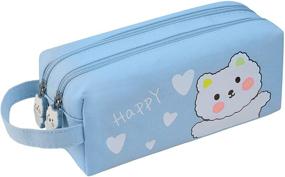 img 4 attached to 🐻 WittySilly Cute Bear Blue Pencil Pouch for Boys - Kawaii Large Capacity Pen Case - Stationery Organizer Bag - High School College Office Supply Organizer - Sky Blue