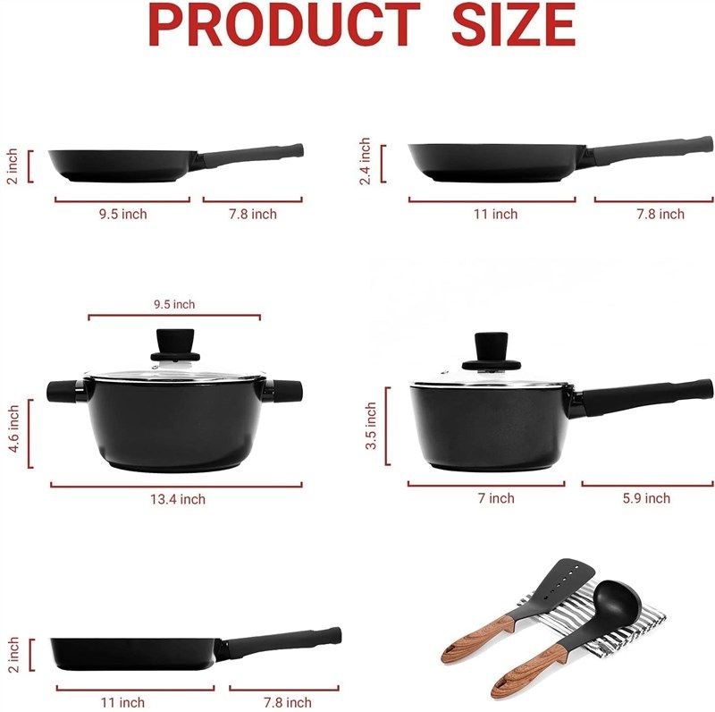 Sakuchi 11 inch Cast Aluminum Nonstick Frying Pan with Lid for Stove Tops  (Black)