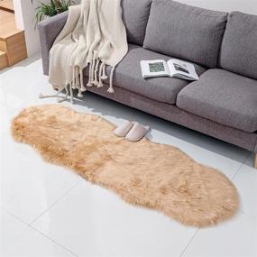 img 3 attached to 🐑 Luxurious and Protective 2x6 ft Beige Sheepskin Rug for Bedroom and Living Room - LINMOPM