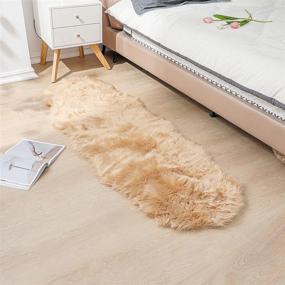 img 4 attached to 🐑 Luxurious and Protective 2x6 ft Beige Sheepskin Rug for Bedroom and Living Room - LINMOPM