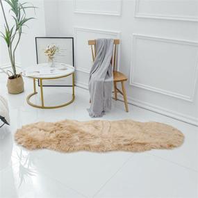 img 2 attached to 🐑 Luxurious and Protective 2x6 ft Beige Sheepskin Rug for Bedroom and Living Room - LINMOPM