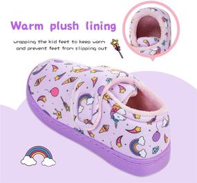 img 2 attached to 🦄 Cozy Unicorn Purple Cartoon Velcro Slippers for Toddler Boys and Girls - Warm Winter Indoor House Shoes with Adjustable Hook and Loop (Size 30/31)