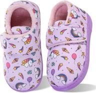 🦄 cozy unicorn purple cartoon velcro slippers for toddler boys and girls - warm winter indoor house shoes with adjustable hook and loop (size 30/31) logo