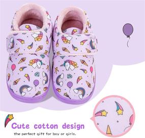 img 3 attached to 🦄 Cozy Unicorn Purple Cartoon Velcro Slippers for Toddler Boys and Girls - Warm Winter Indoor House Shoes with Adjustable Hook and Loop (Size 30/31)