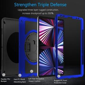 img 2 attached to 🔵 Miesherk iPad Pro 11 Case 2021 3rd Gen: Blue Military Grade Shockproof Cover with Pencil Holder, Rotating Stand, and Hand/Shoulder Strap