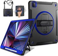 🔵 miesherk ipad pro 11 case 2021 3rd gen: blue military grade shockproof cover with pencil holder, rotating stand, and hand/shoulder strap logo