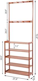 img 2 attached to Wisfor Bamboo Hall Tree: 5-Tier Shelf and 8-Hook Organizer for Entryway Coat and Shoe Storage