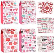 ❤️ valentine's gift bags party favors - 20 pieces valentine paper bags + 36 pieces valentine stickers for kids and adults | 4 patterns valentine treat bags valentine goodies bags for wrapped gifts | party supplies decoration logo