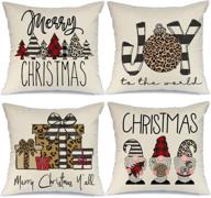 🎄 aeney christmas pillow covers set of 4 - 16x16, buffalo plaid stripe, tree gnome, rustic winter holiday throw pillows, farmhouse christmas decor for home, xmas decorations cushion cases for couch (a300-16) логотип