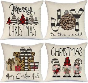 img 4 attached to 🎄 AENEY Christmas Pillow Covers Set of 4 - 16x16, Buffalo Plaid Stripe, Tree Gnome, Rustic Winter Holiday Throw Pillows, Farmhouse Christmas Decor for Home, Xmas Decorations Cushion Cases for Couch (A300-16)