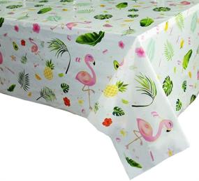 img 4 attached to 🦩 Pack of 4 Flamingo Tablecloths - 108'' x 54'' Tropical Luau Party Disposable Plastic Table Covers - Pineapple Party Supplies for Girls Picnic Birthday Decorations