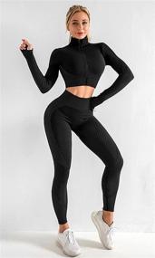 img 3 attached to 👯 OLCHEE Women's Workout Set - High Waist Leggings and Crop Top 2 Piece Tracksuit