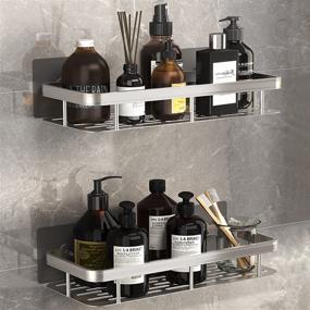 img 4 attached to No Drilling Adhesive Shower Caddy Bathroom Shelf with Hooks - 🚿 Space Aluminum Rustproof Food Storage Basket, Kitchen Spice Racks (2 Pack, Polish Sliver)