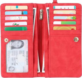 img 3 attached to 👛 Stylish and Spacious Women's Red PU Leather Card Holder Wristlet Clutch Wallet - Multiple Pockets for Enhanced Organization