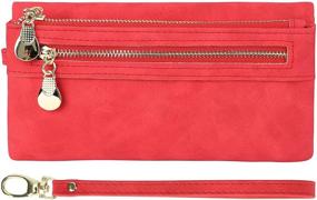 img 4 attached to 👛 Stylish and Spacious Women's Red PU Leather Card Holder Wristlet Clutch Wallet - Multiple Pockets for Enhanced Organization