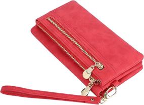 img 1 attached to 👛 Stylish and Spacious Women's Red PU Leather Card Holder Wristlet Clutch Wallet - Multiple Pockets for Enhanced Organization