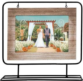 img 4 attached to 🖼️ Transform Your Desk with Space Art Deco Black Iron Wire Stand Picture Frame Floating Photo Display - Landscape - Flexible Metal Tabs - Light Frame Border (7x5, Set of 1)