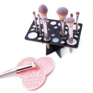 🧼 efficiently clean and dry makeup brushes with ylong-st 28 holes brush holder and silicone cleaning mat - black & pink logo