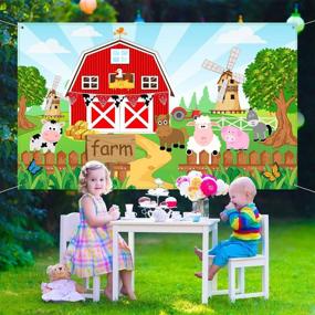 img 2 attached to 🌾 Farm Animals Theme Party Decorations: Barn Backdrop Banner for Kids' Grass Birthday Party Supplies, Scenic Background Photo Booth Banner – 72.8 x 43.3 Inch