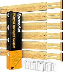 img 4 attached to 🗄️ SpaceAid Bamboo Drawer Dividers (17-22 in): Adjustable Organizers with Labels for Kitchen, Office, Dressers, and Bathroom - 6 Dividers