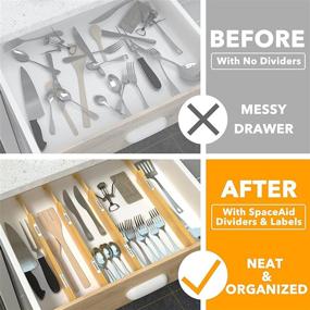 img 3 attached to 🗄️ SpaceAid Bamboo Drawer Dividers (17-22 in): Adjustable Organizers with Labels for Kitchen, Office, Dressers, and Bathroom - 6 Dividers