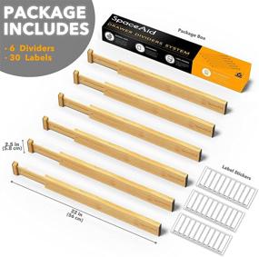 img 2 attached to 🗄️ SpaceAid Bamboo Drawer Dividers (17-22 in): Adjustable Organizers with Labels for Kitchen, Office, Dressers, and Bathroom - 6 Dividers