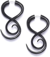 🐂 81stgeneration unisex black horn 16 gauge faux taper stretcher spiral twist tribal earrings logo