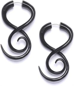 img 3 attached to 🐂 81stgeneration Unisex Black Horn 16 Gauge Faux Taper Stretcher Spiral Twist Tribal Earrings