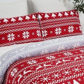 img 3 attached to 🎄 Christmas King Size Duvet Cover Set with Zipper Closure, Reversible Snowflake Reindeer and Tree Pattern in Red and Grey - YEPINS Microfiber