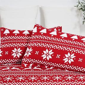 img 2 attached to 🎄 Christmas King Size Duvet Cover Set with Zipper Closure, Reversible Snowflake Reindeer and Tree Pattern in Red and Grey - YEPINS Microfiber