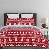 🎄 рождественский комплект king size на одеяло с застежкой-молнией, двухсторонним рисунком со снежинками, оленями и елками в красном и сером цвете - yepins микрофибра. логотип