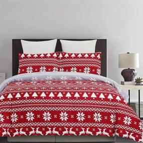 img 4 attached to 🎄 Christmas King Size Duvet Cover Set with Zipper Closure, Reversible Snowflake Reindeer and Tree Pattern in Red and Grey - YEPINS Microfiber