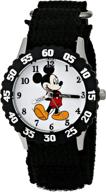 🐭 disney kids' w001574 mickey mouse stainless steel watch with black nylon strap and analog display in black logo