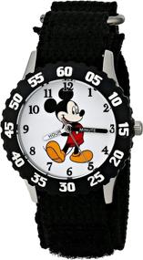 img 2 attached to 🐭 Disney Kids' W001574 Mickey Mouse Stainless Steel Watch with Black Nylon Strap and Analog Display in Black
