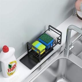 img 2 attached to 🧽 Black Sponge Holder Kitchen Sink Caddy: Organize Countertop with Drainer, Brush and Soap Dish Rack